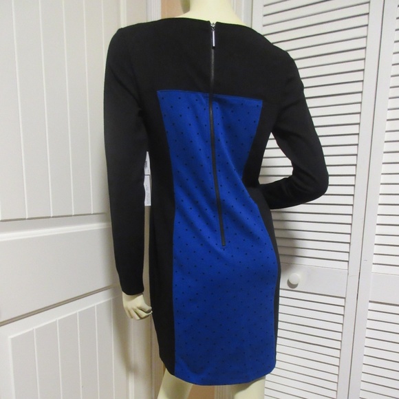 NWT Y2K Kensie Sheath Bodycon Dress S Long Sleeve Color Block Blue Black Retro - Picture 7 of 8